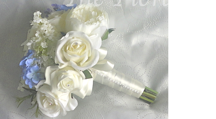 Ivory & Periwinkle Peony, Rose and Snowball Bridesmaid Bouquet 